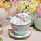 Easter Bunny Figurine – Rabbit Statue in Blue Cup, Spring Table & Farmhouse Home Decor (3.25"x2.75"x3")